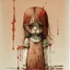 Placeholder: body anormal, cry blood, girl cute, watercolor illustration by <John Kenn Mortensen>, darkred tones,