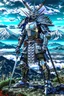 Placeholder: Full body, samurai wearing biomechanical armor, photorealistic,fuji mountain background