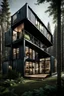 Placeholder: Medium-sized house in the woods made from shipping containers, photorealistic
