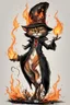 Placeholder: create a full body caricature of an aged, malevolent, ornately dressed , 14th century sorceress Bombay cat wreathed in fire ,highly detailed with refined feline features in the cartoon caricature style of Gerald Scarfe and Ralph Steadman precisely drawn, boldly inked, vividly colored, 4k