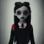 Placeholder: Jenna ortega with wednesday addams black dress,soft goth libstick, wednesday addams make up, overknee socks, dramatic lighting, highly detailed oil painting, volumetric lighting