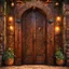 Placeholder: Massive wooden door with lots of details and magical symbols that is the entrance to a hidden magical market. Harry Potter. Magical. Epic. Dramatic, highly detailed, digital painting, masterpiece