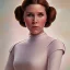 Placeholder: square framed complete and photo realistic detailed head to waist stunning photo realistic portrait of young carrie fisher as Princess Leia in star wars with photo realistic hairstyle by Mandy Jurgens and mucha and Richard Schmid and chuck close and chie yoshii, extraordinary and detailed ceremony dress of star wars,brown eyes