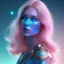 Placeholder: Beautyful woman,galactic , cosmic armor,hair long blond, blue eyes, happy cosmic, bright colors, blue, pink, realistic, photo real, clear sunny background, highly detailed, high contrast, 8k high definition, unreal engine 5, extremely sharp detail, light effect, sunny light background