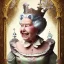 Placeholder: "Queen of Hearts"fat old woman book character of "Alice in the wonderland".Detailed face, detailed eyes, Realistic lighting,elegant dress disney style,sarcastic smile. baroque, intricate patterns, fractalism.style by Disney,Chie Yoshii,earnst haeckel,james jean.