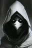 Placeholder: dungeons and dragons man wearing black robes and hood wearing a white mask with eyeholes