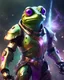 Placeholder: Frog Green Soldier Portrait Glow big red eye Gold Armor warrior Robotic Purple lightning Gun Silver Smoke Dust 16k details epic rare future water quality sword