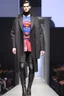 Placeholder: Men's winter fashion runway, super designer inspired by Superman style with the main emblem as the concept of the whole style