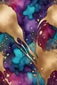 Placeholder: abstract golden glitter, dark royal Red, purple and turquoise watercolors with golden outlines