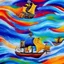 Placeholder: an abstract painting of pirate ships, high waves, colorful, highly detailed