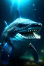 Placeholder: un tiburón ballena con músculos en las manos haciendo pesas, fumando un cigarrillo, con una personalidad atractiva en una atmósfera iluminada