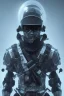 Placeholder: All black British soldier, high tech skull special forces helmet, shiny platinum helmet, white smoke, dark, rage, sorrow, high definition, ultra 8 k, volumetric lighting, blue fire, fog