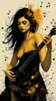 Placeholder: minimalism,Abstract black and gold minimalism geometric surreal beautiful fashion portrait playing the guitar ,splash art explosion,minimalist surreal surrounding music notes background,surreal lonely depth,deep soul spirit,fantasy surreal geometry,flat,utopia,album art,cover art,album cover,cinematic,8k,epic movie still,sharp focus,by Gustav Klimt,pascal blanche,rutkowski,repin,artstation hyperrealism painting concept art of detailed character,design matte painting,leaf, Busch painting style