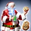 Placeholder: Santa Claus is a giant tabby cat, drinking a big glasses of milk, cookies