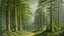 Placeholder: A greenish gray forest with evergreen trees painted by Henry-Robert Brésil