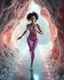 Placeholder: make a video pretty crystal cave covered with jewells and CIFI jewell lights and 3d recursive cubic and sphere base pearls and a beautiful fashion model lady with cute,curvy hair,makeup, in pretty sports suit is running inside cave ,dynamic camera fallow her inside cave capturing full body, dynamic lights.