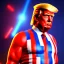 Placeholder: Realistic image of Donald trump super hero, retro style, watchmen style, red and blue colors, white stars, suspenders, latex material, 80s, vibrant color, highly detailed, sky background, concept art, unreal engine 5, god rays, ray tracing, RTX, lumen lighting, ultra detail, volumetric lighting, 3d, finely drawn, high definition, high resolution.