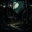 Placeholder: deep forest landscape drawn in the art style of Darkest Dungeon