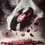 Placeholder: in noir style an old vinyl record wrapped in cellophane with purple rose petals falling from above