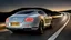 Placeholder: A sleek white shiny (((bentley x porsche))), (((cinematic view))), zipping along a winding road under a beautiful blue black night sky