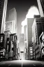 Placeholder: explosions among the buildings of Tokyo greyscale