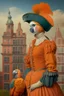 Placeholder: Female Half parrot half human in a 1700s Orange Dutch uniform next to a Dutch city