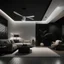 Placeholder: beautiful modern minimalist living room at night with a white ceiling fan