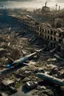 Placeholder: city ruins a lot of smashed small airplanes everywhere high quality HD pictures in cinematic universe