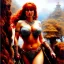 Placeholder: Drawing of beautiful face,'beautiful,Busty fit Red Sonja',intense stare, ancient skintight armor, balanciaga fashion clothe painting by gaston bussiere, greg rutkowski, yoji shinkawa, yoshitaka amano, tsutomu nihei, donato giancola, tim hildebrandt, Oil on canvas, cinematic composition, extreme detail,fit full head inside picture,16k