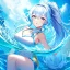 Placeholder: Clear focus, 8k, beautiful lighting, vibrant colors, girl, light blue hair, long hair, white eyes, ponytail, messy hair, water magic,