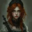 Placeholder: a beautiful fantasy woman, young, ginger hair, troubled, dark fantasy art, servant