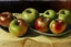 Placeholder: oil painting of apples on a table,style of William Turner