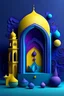 Placeholder: Create a 3D ramadan theme poster in purple, blue and yelow scheme