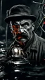 Placeholder: A man with oil lamp in a Coal mine.