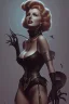 Placeholder: Rita Hayworth as evil queen in black leather, busty, cleavage, dominatrix, curvy, angry, stern look. character design by cory loftis, fenghua zhong, ryohei hase, ismail inceoglu and ruan jia. unreal engine 5, artistic lighting, highly detailed, photorealistic, fantasy