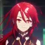 Placeholder: long red hair cute beatiful ritsuka fujimaru gudako in a battle suit with a soft face, anime manga high quality upscaled shiny Fate Grand Order Cosmos in The Lostbelt