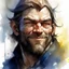 Placeholder: dnd, fantasy, watercolour, large strokes, stylistic, portrait, illustration, male, face, weathered face, sly, violent, evil, smiling, vigorous, rogue, criminal