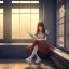 Placeholder: Anime, female student studying under window, studying lesson, perfect face, cool face, ultra detail, unreal engine 5, cinema4d, sun light, studio lighting --ar 1:1 --v 4