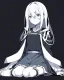 Placeholder: emotionless, numb, heartbroken, black and white, anime girl sitting with full black background