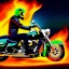 Placeholder: ultra detailed fullbody portrait of Ghost Rider Riding His Fire Motorcycle , extremely detailed digital painting, intrincate, extremely detailed smiling face,crystal clear Big Green eyes, in the style of Frank Frazzetta , mystical colors , perfectly centered image, perfect composition, rim light, beautiful lighting,8k, stunning scene, raytracing