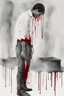 Placeholder: Abstract art: A lonely young man with blood next to him. There is no light and there is no way out