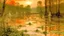 Placeholder: A light rosy orange swamp with amphibians painted by Claude Monet