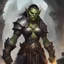 Placeholder: Mor Khazgur a Orc stronghold the leader a strong female orc named Urzikh, in magic the gathering art style