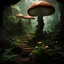 Placeholder: An Image of an terarrium with tropical plants and mushrooms inside, and mist inside