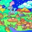 Placeholder: Village in the cosmos in pokemon style and dr seuss style