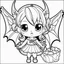 Placeholder: create a 2d black outline, " kawaii devil girl with bat wings coloring book for kids", coloring page, low details design, black contour, coloring page design, colorful , card style, coloring page for kids, halloween backgorund,sketch style,