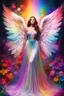 Placeholder: Gorgeous Photography Beautiful Woman as Angel with clothing abstracts flowers luxury gown dressing painting art neons rainbow colors glowing in the dark and colorful details, light leaks boleh colors,flowers background