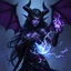 Placeholder: drow elf woman, sorceress, enchantress, dark hair, purple skin, demonic, digital art, dark fantasy