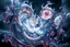 Placeholder: Dynamic complex hypnotic fractal 3D Symmetrical structures twisting and morphing between organic and geometric forms , smooth translucent iridescent glass with inner glow and bubbles, varied transparent materials, stormy skies, intense dramatic
