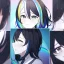 Placeholder: Clear focus,High resolution,High quality, 1girls, with color, anime girl with black hair with rainbow hair, crying in school, blur in the background, manga style